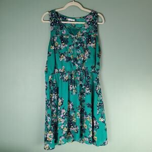 Maurices Womens Green Quarter Zip Front Cinched Waist Floral Sleeveless Dress XL